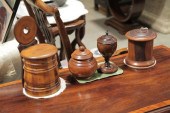 FOUR PIECES OF WOODENWARE. Pea