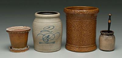 Four pieces pottery: redware
