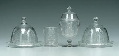 Four pieces pressed glass, Actress: