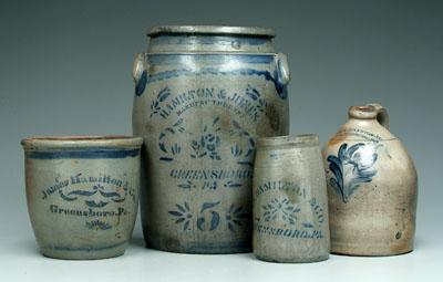 Four pieces salt glazed pottery: