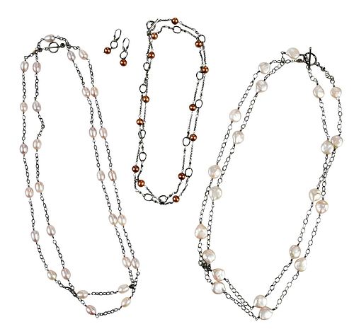FOUR PIECES SILVER AND PEARL