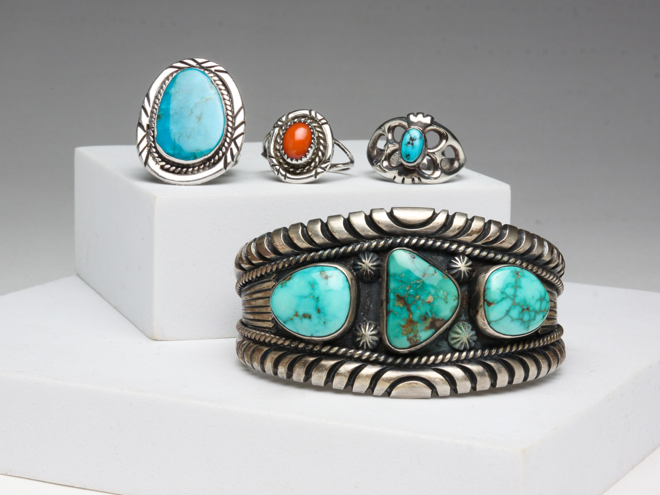 FOUR PIECES STERLING AND