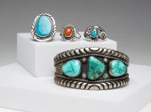 FOUR PIECES STERLING AND TURQU