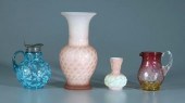 Four pieces Victorian art glas