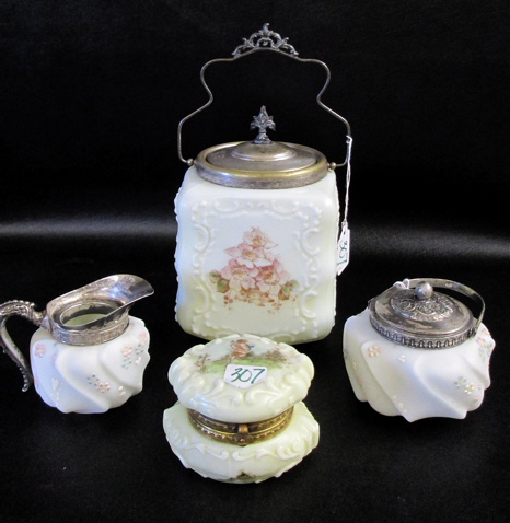 FOUR PIECES WAVECREST ART GLASS