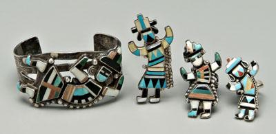 Four pieces Zuni figural jewelry: