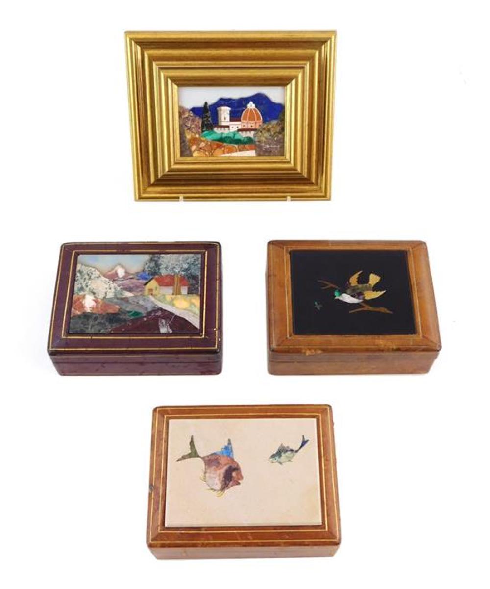 FOUR PIETRA DURA PLAQUES, ITALIAN