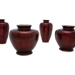 Four Pigeon Blood Cloisonné Vases