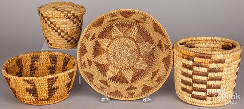 FOUR PIMA INDIAN COILED BASKETSFour