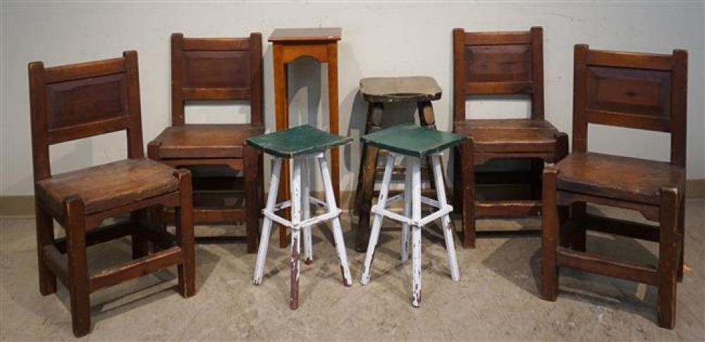 FOUR PINE SIDE CHAIRS, PAIR PAINTED