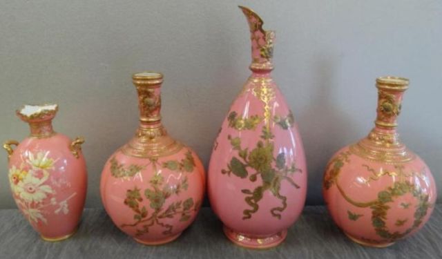 Four Pink & Decorated Porcelain