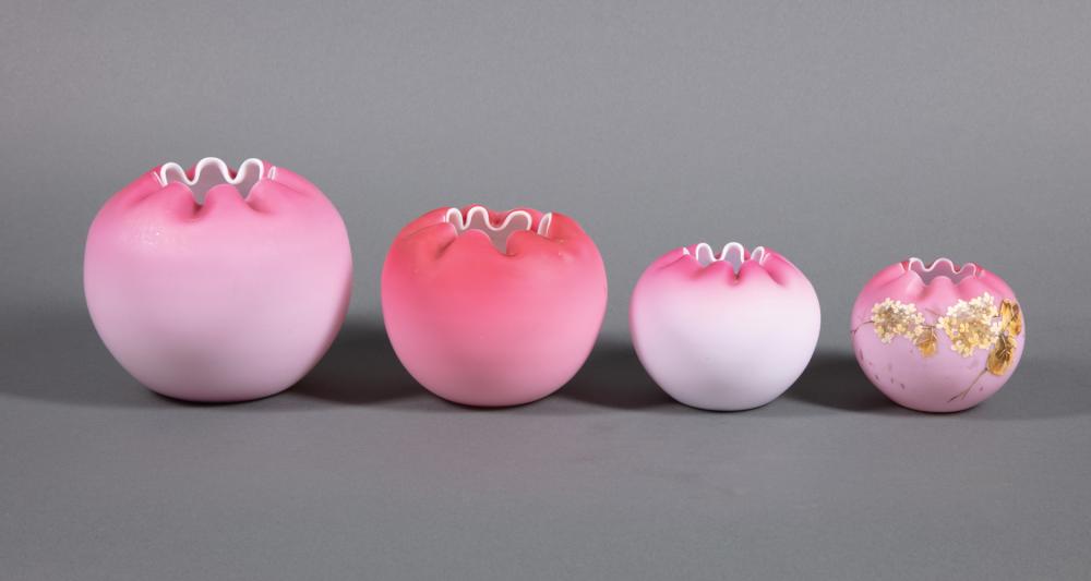 FOUR PINK SATIN ART GLASS