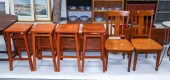 FOUR PLANK STOOLS & A PAIR OF