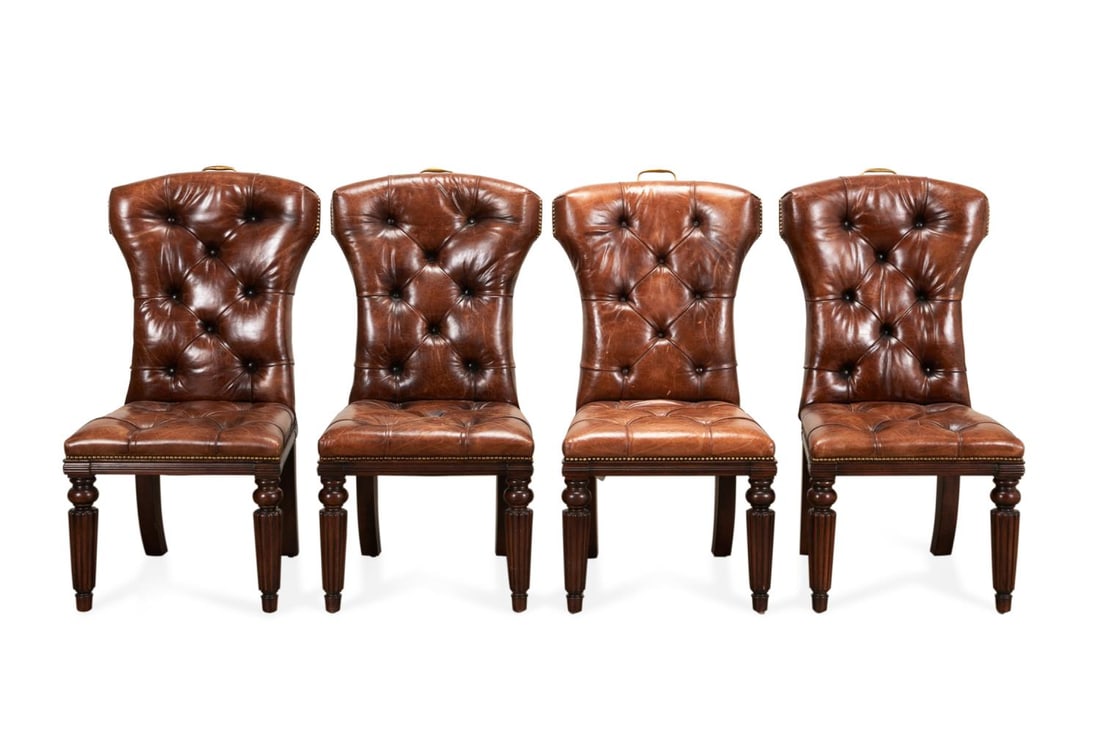 FOUR POLO LEATHER SIDE CHAIRS BY