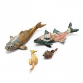 FOUR POTTERY AQUATIC FORMS, AL