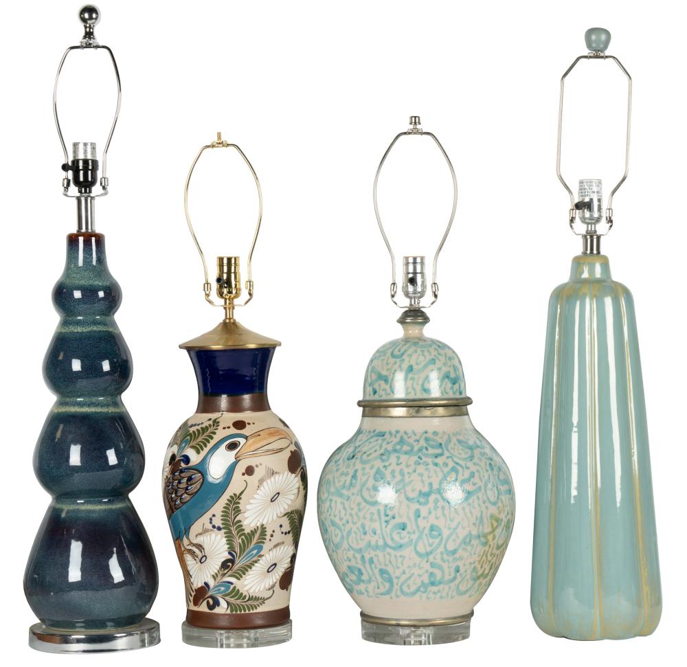 FOUR POTTERY TABLE LAMPSFour