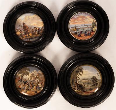 Four Prattware pot lids, The