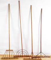 FOUR PRIMITIVE WOODEN RAKES<br