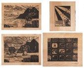 FOUR PRINTING BLOCKS CARVED PL