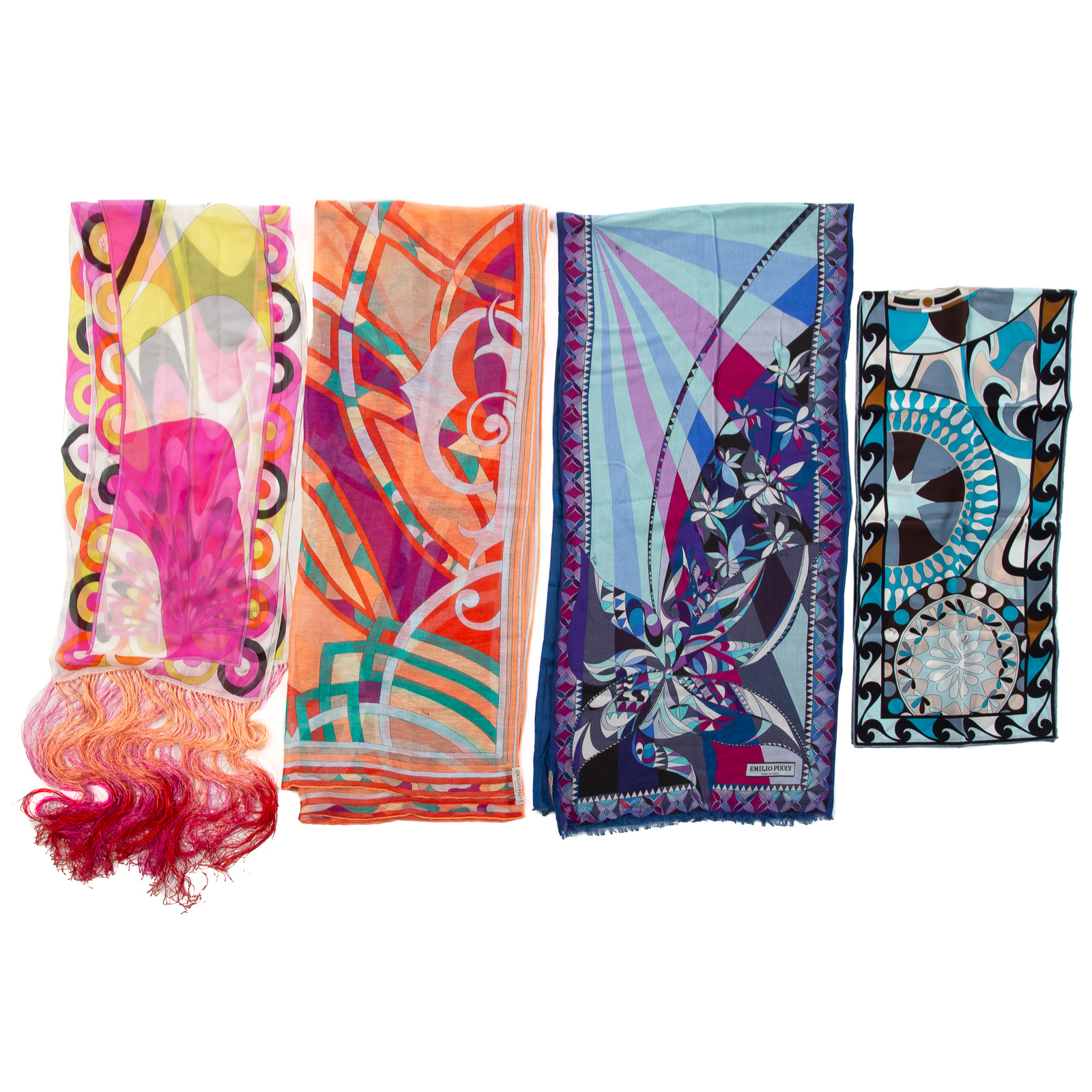 FOUR PUCCI SILK SCARVES 1) A pink