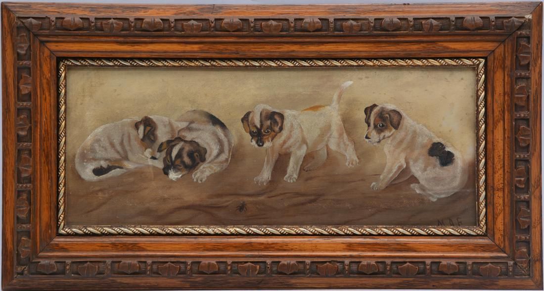 FOUR PUPPIES AND A SPIDER,