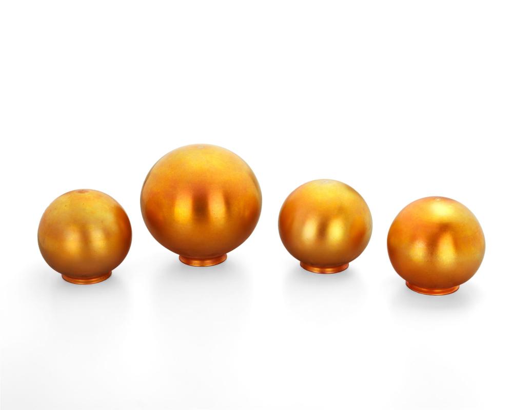 FOUR QUEZAL ART GLASS ORB