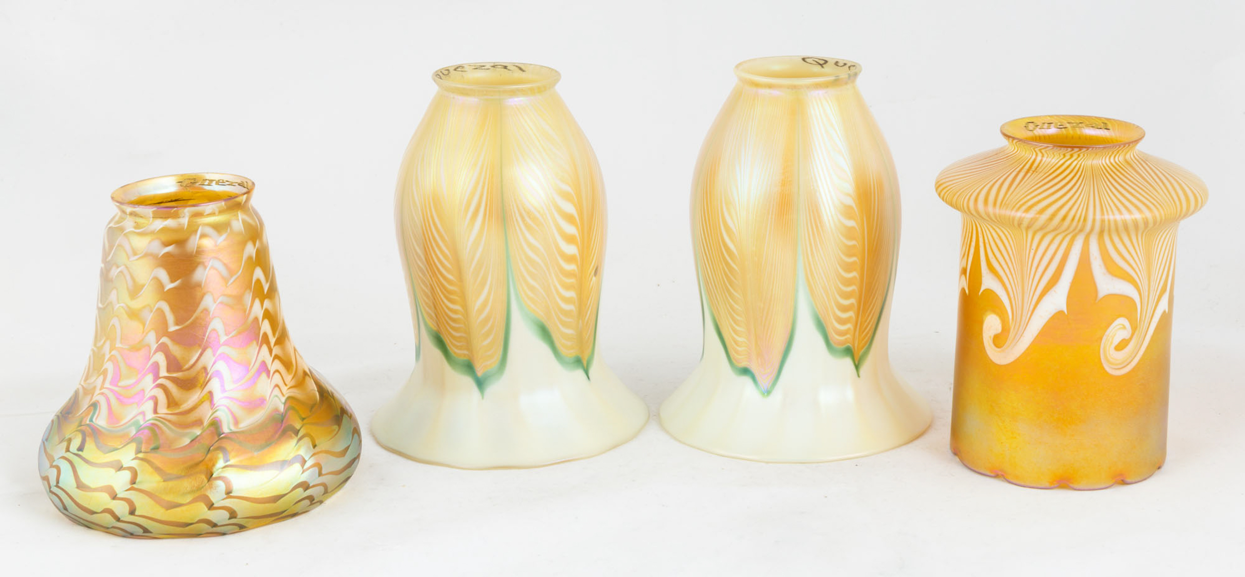 FOUR QUEZAL DECORATED SHADES Two