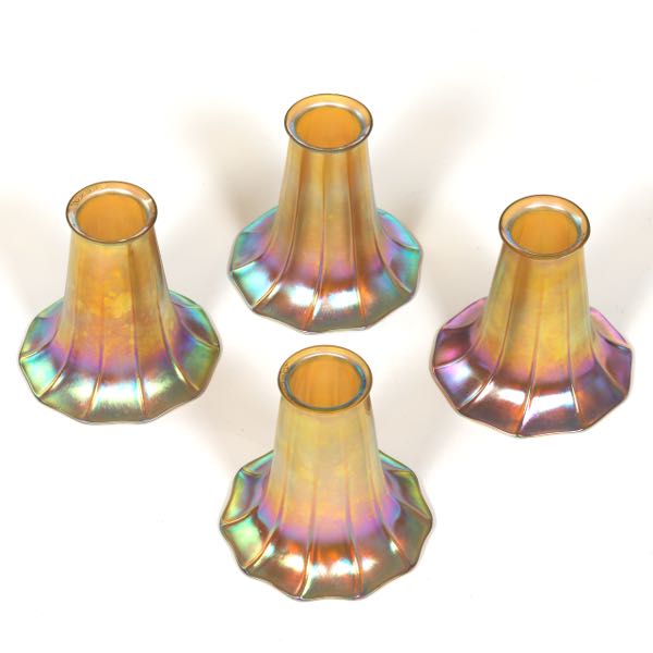 FOUR QUEZAL GOLD IRIDESCENT GLASS