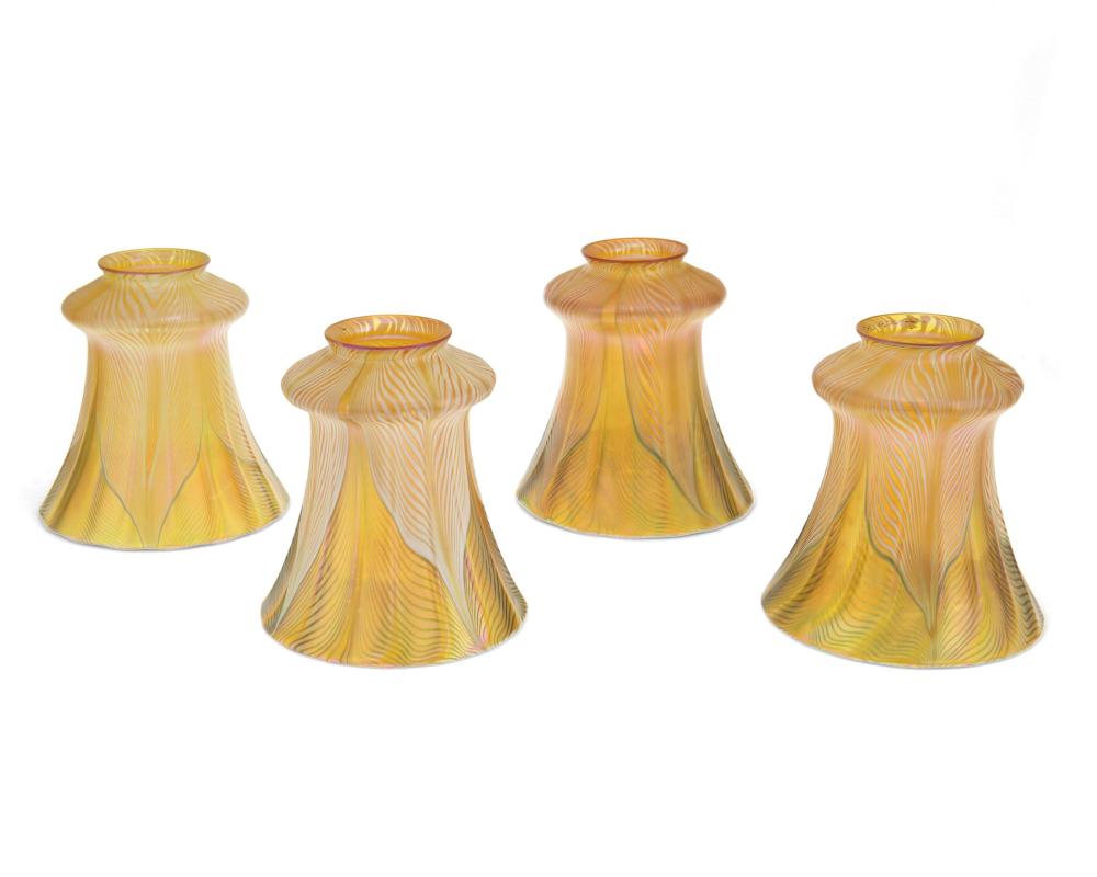 FOUR QUEZAL IRIDESCENT ART GLASS