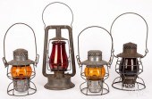 FOUR RAILROAD LANTERNS, CA. 19