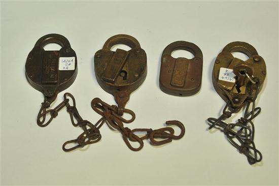 FOUR RAILROAD PADLOCKS. American 