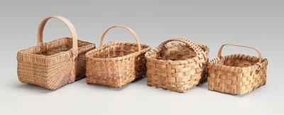 Four rectangular oak split baskets: