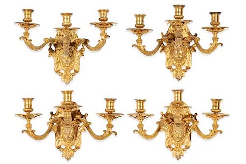 FOUR REGENCE STYLE GILT BRONZE WALL