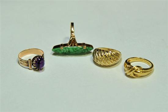 FOUR RINGS. ''14K'' yellow gold