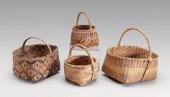 Four river cane baskets: one w