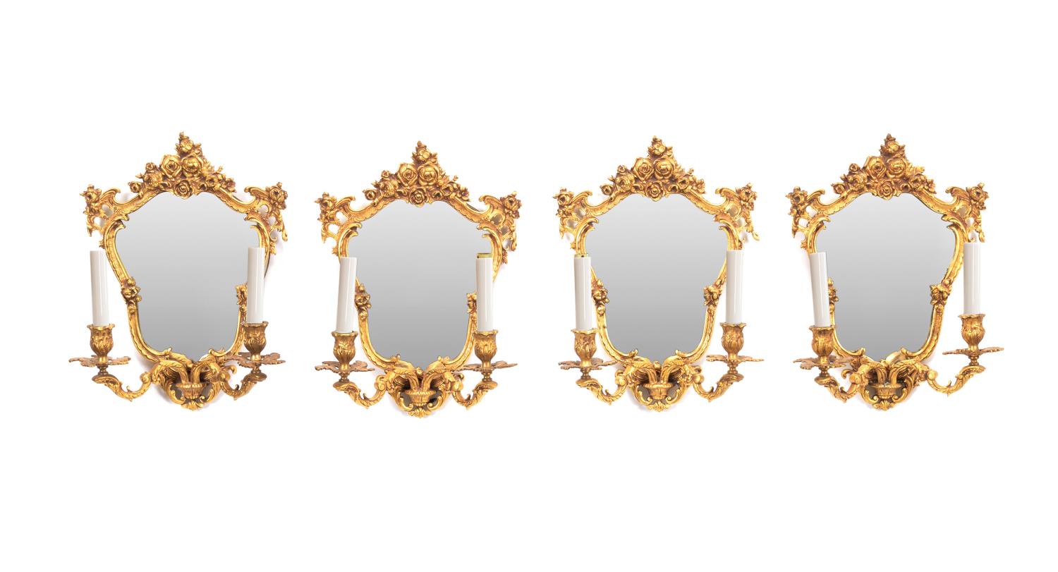 FOUR ROCOCO STYLE GILT BRONZE