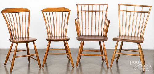 FOUR RODBACK WINDSOR CHAIRS, 19TH