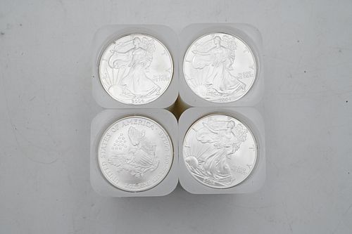 FOUR ROLLS OF 20-2004 1OZ SILVER