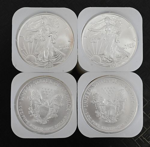 FOUR ROLLS OF 20-2005 1OZ SILVER
