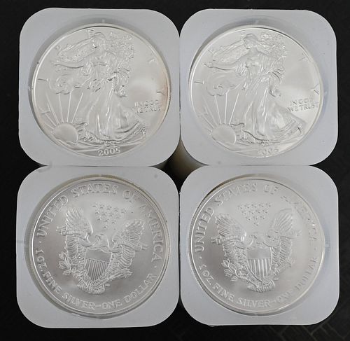 FOUR ROLLS OF 20-2005 1OZ SILVER