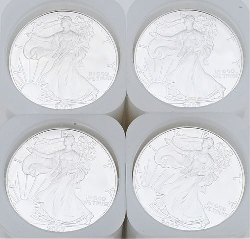 FOUR ROLLS OF 20-2007 1OZ SILVER