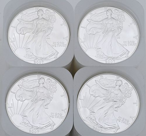 FOUR ROLLS OF 20-2007 1OZ SILVER