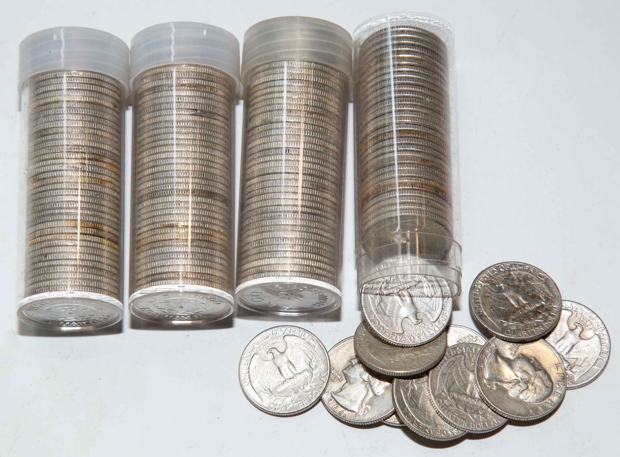 FOUR ROLLS OF SILVER QUARTERS - $40