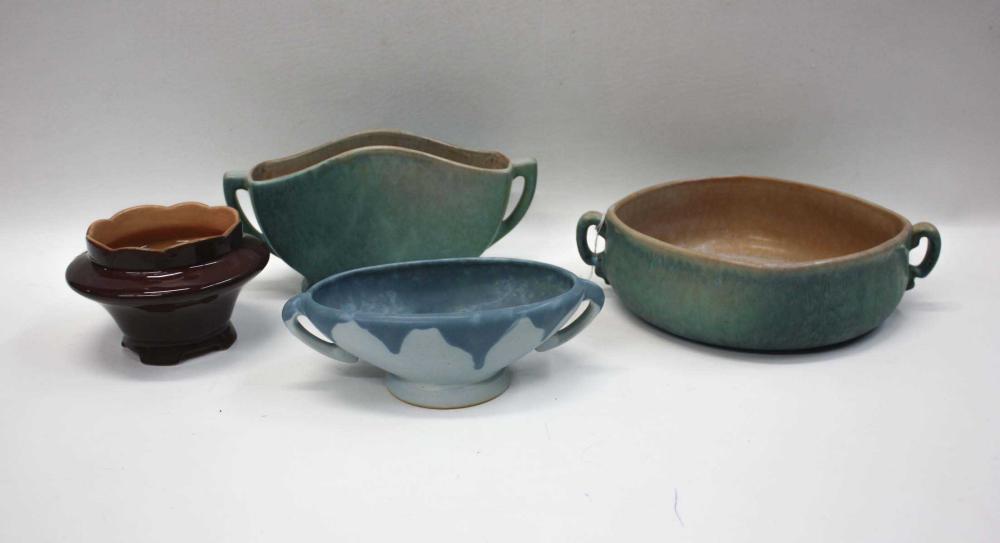 FOUR ROSEVILLE ART POTTERY VESSELS,
