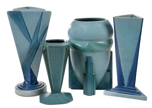 FOUR ROSEVILLE "FUTURA" ART POTTERY
