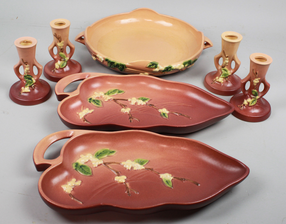 FOUR ROSEVILLE POTTERY PINK