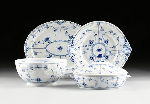 FOUR ROYAL COPENHAGEN BLUE FLUTED