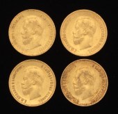 Four Russian 10-Ruble Gold Coi
