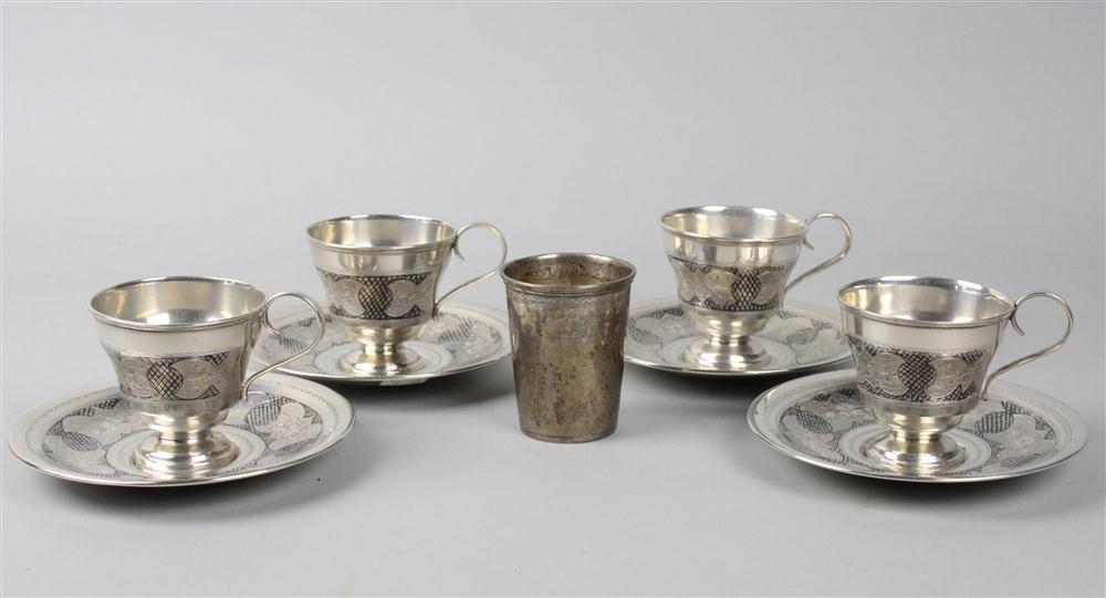 FOUR RUSSIAN CUPS AND STANDS