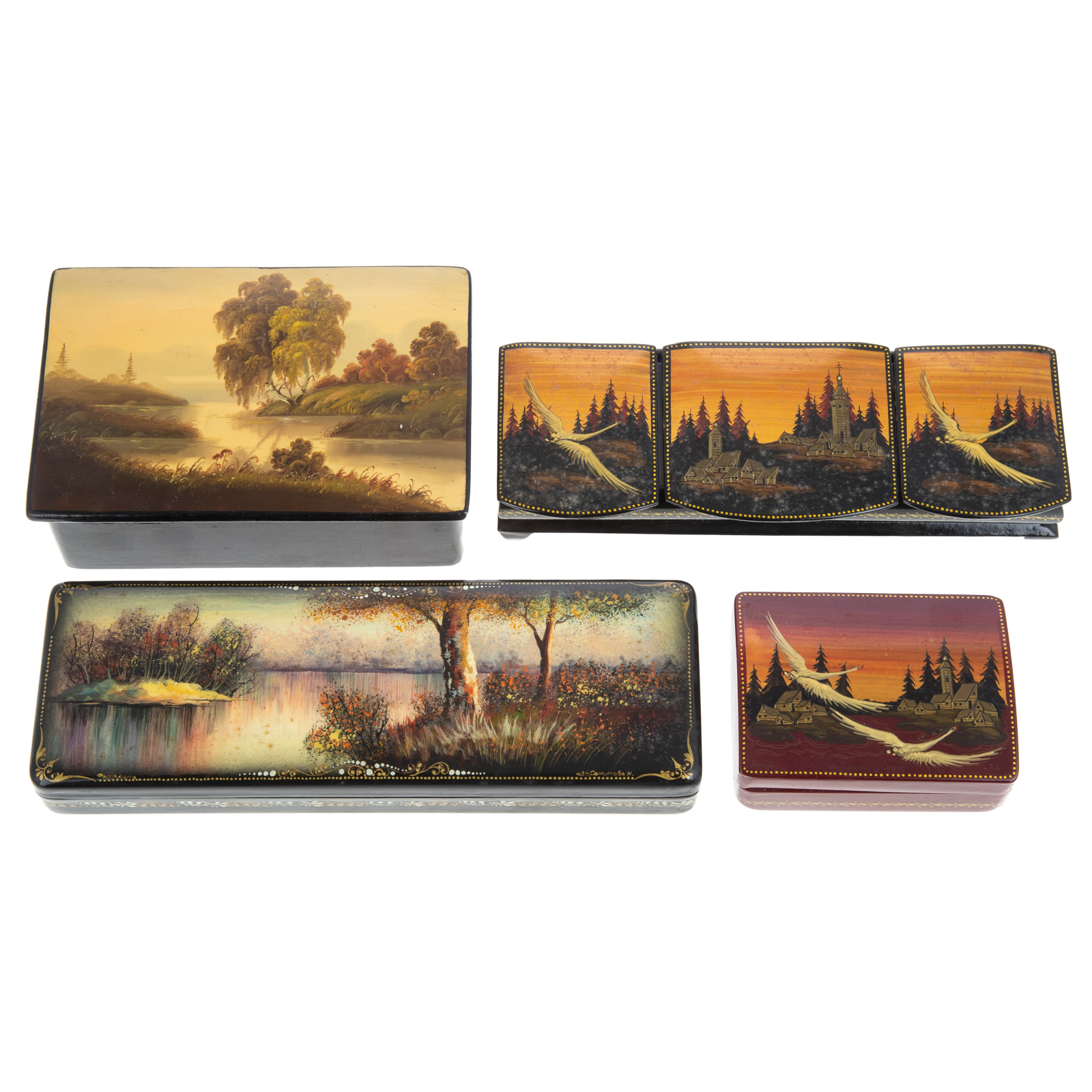 FOUR RUSSIAN LACQUER BOXES 20th